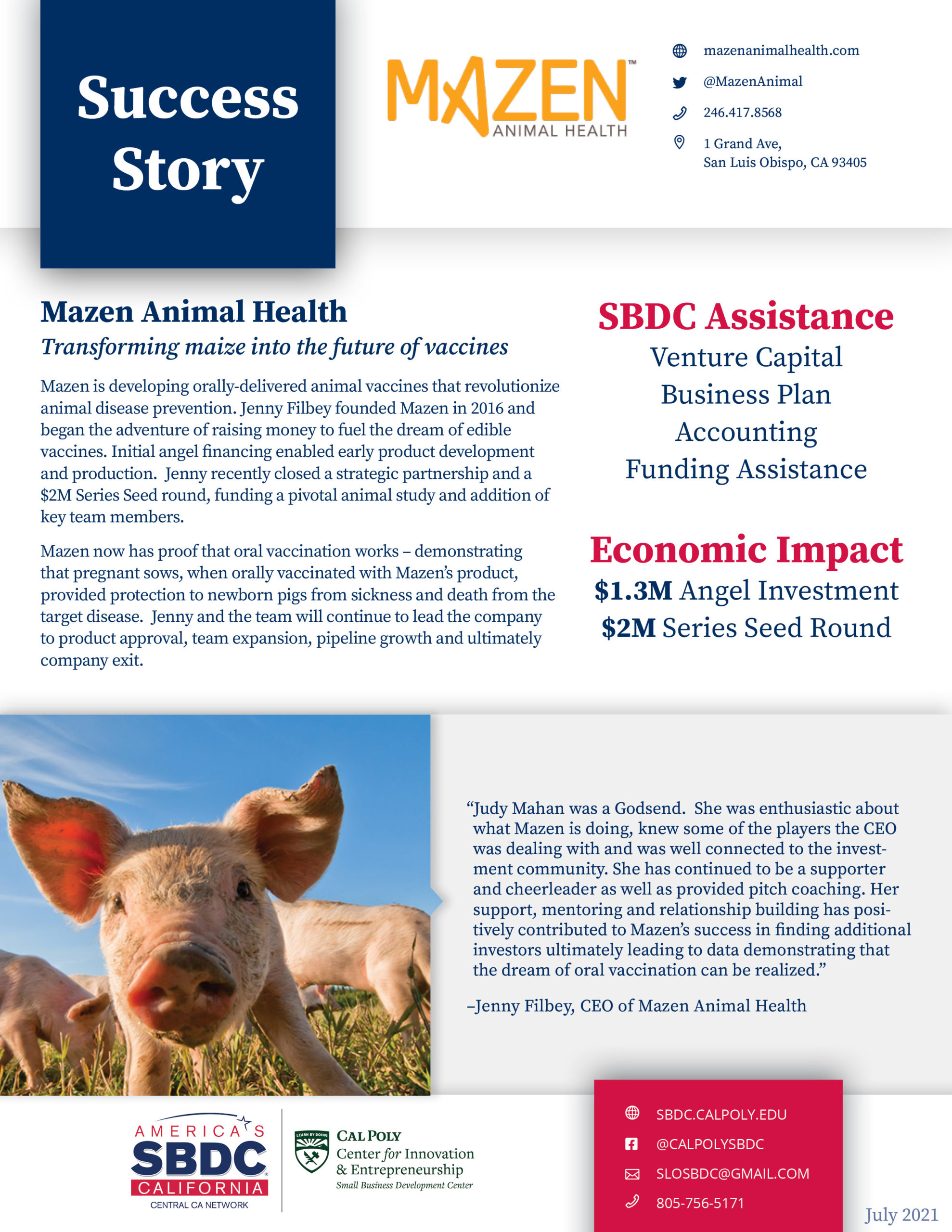 Mazen Animal Health Cal Poly SBDC Success Story Cover